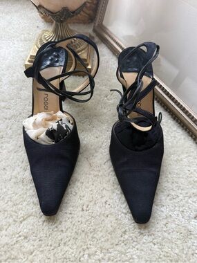 Vintage 90s 2000s style Sergio Rossi Black Pointed Lace-Up Women’s Heels